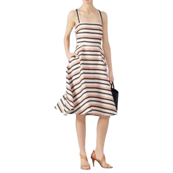 Hutch Tiffany Striped Jacquard Sleeveless Fit Flare Womens Size 4 Midi Pockets - Picture 1 of 16